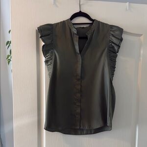 Elegant Olive Green Ruffle Sleeve Top